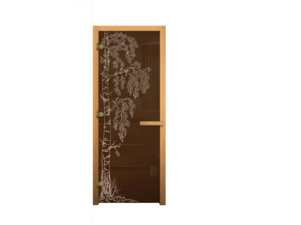 Дверь стекло Бронза Березка 1900х700мм (8мм, 3 петли 710 CR, Магнит, ОСИНА)