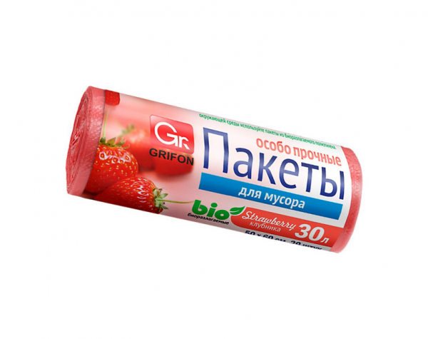 Пакеты д/мусора GRIFON 30л Клубника 20шт в рулоне 101-702